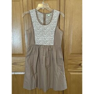 LiL Anthropologie Womens Size 4 Floral Embroidered Lace Sleeveless Brown Dress‎